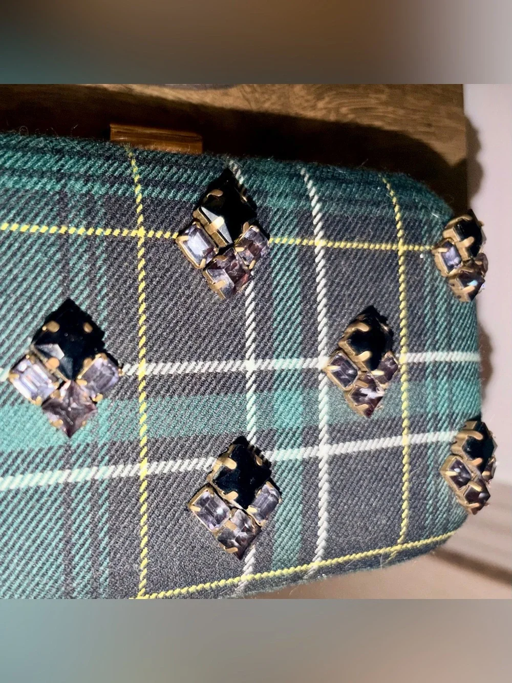 Brand new Ann Taylor Plaid Jeweled Clutch Bag - Green Plaid